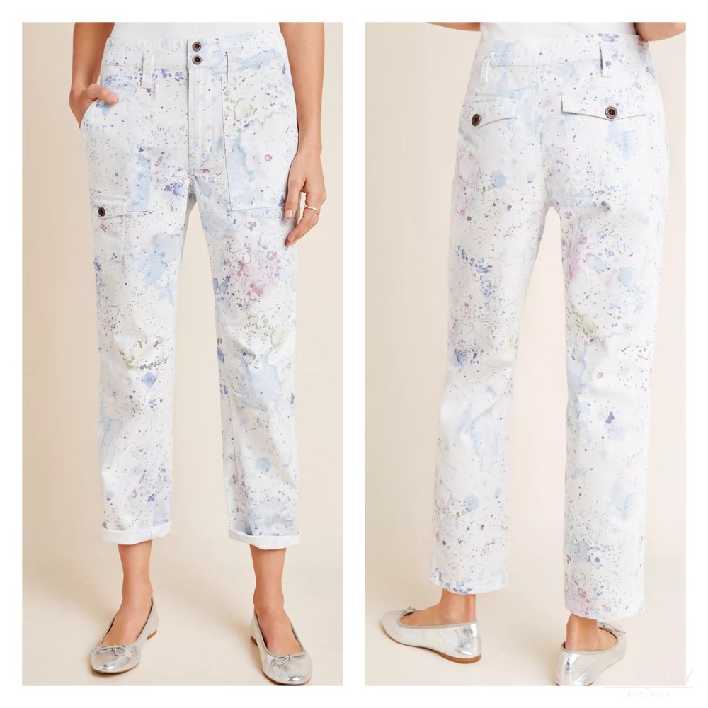 By Anthropologie Stet Slim Straight Watercolor Paint Splatter Pants 28 / US 6
